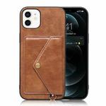 Litchi Texture Silicone + PC + PU Leather Back Cover Shockproof Case with Card Slot For iPhone 12 mini(Brown)