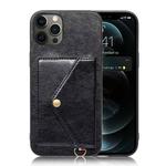 Litchi Texture Silicone + PC + PU Leather Back Cover Shockproof Case with Card Slot For iPhone 12 Pro Max(Black)