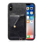 Litchi Texture Silicone + PC + PU Leather Back Cover Shockproof Case with Card Slot For iPhone XS / X(Black)