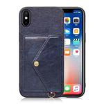 Litchi Texture Silicone + PC + PU Leather Back Cover Shockproof Case with Card Slot For iPhone XS / X(Blue)