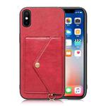 Litchi Texture Silicone + PC + PU Leather Back Cover Shockproof Case with Card Slot For iPhone XS / X(Red)