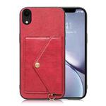 Litchi Texture Silicone + PC + PU Leather Back Cover Shockproof Case with Card Slot For iPhone XR(Red)