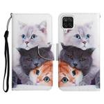 For Samsung Galaxy A12 Painted Pattern Horizontal Flip Leather Case with Holder & Card Slot & Wallet(Three Cats)