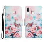 For Samsung Galaxy A20 / A30 Painted Pattern Horizontal Flip Leather Case with Holder & Card Slot & Wallet(Peony Butterfly)