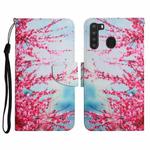 For Samsung Galaxy A21 Painted Pattern Horizontal Flip Leather Case with Holder & Card Slot & Wallet(Red Cherry Blossoms)