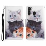 For Samsung Galaxy A21 Painted Pattern Horizontal Flip Leather Case with Holder & Card Slot & Wallet(Three Cats)