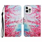 For iPhone 13 Pro Painted Pattern Horizontal Flip Leather Case with Holder & Card Slot & Wallet (Red Cherry Blossoms)