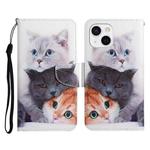 For iPhone 13 Painted Pattern Horizontal Flip Leather Case with Holder & Card Slot & Wallet(Three Cats)
