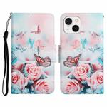 For iPhone 13 Painted Pattern Horizontal Flip Leather Case with Holder & Card Slot & Wallet(Peony Butterfly)