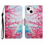For iPhone 13 Painted Pattern Horizontal Flip Leather Case with Holder & Card Slot & Wallet(Red Cherry Blossoms)