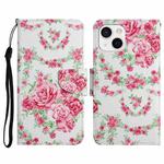 For iPhone 13 Painted Pattern Horizontal Flip Leather Case with Holder & Card Slot & Wallet(Rose Flower)