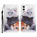 For iPhone 12 mini Painted Pattern Horizontal Flip Leather Case with Holder & Card Slot & Wallet (Three Cats)