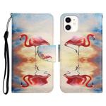 For iPhone 12 mini Painted Pattern Horizontal Flip Leather Case with Holder & Card Slot & Wallet (Flamingo)