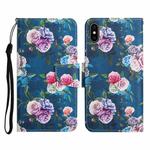 For iPhone XS Max Painted Pattern Horizontal Flip Leather Case with Holder & Card Slot & Wallet(Fluorescent Rose)