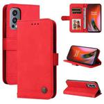 For OnePlus Nord 2 5G Skin Feel Life Tree Metal Button Horizontal Flip Leather Case with Holder & Card Slot & Wallet & Photo Frame & Strap(Red)