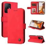 For Xiaomi Mi 11T Pro / Mi 11T Skin Feel Life Tree Metal Button Horizontal Flip Leather Case with Holder & Card Slot & Wallet & Photo Frame & Strap(Red)