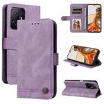 For Xiaomi Mi 11T Pro / Mi 11T Skin Feel Life Tree Metal Button Horizontal Flip Leather Case with Holder & Card Slot & Wallet & Photo Frame & Strap(Purple)