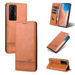 For vivo X70 Pro AZNS Magnetic Calf Texture Horizontal Flip Leather Case with Card Slots & Holder & Wallet(Light Brown)