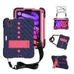 For iPad mini 6 Shockproof Rhombus Robot PC + Silicone Protective Tablet Case with Holder & Shoulder Strap(Navy Blue Rose Red)