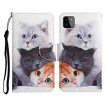 For Samsung Galaxy A22 5G Painted Pattern Horizontal Flip Leather Case with Holder & Card Slot & Wallet(Three Cats)