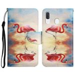 For Samsung Galaxy A40 Painted Pattern Horizontal Flip Leather Case with Holder & Card Slot & Wallet(Flamingo)