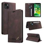 For iPhone 13 Skin Feel Anti-theft Brush Horizontal Flip Leather Case with Holder & Card Slots & Wallet(Brown)