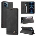 For iPhone 12 Pro Max Skin Feel Anti-theft Brush Horizontal Flip Leather Case with Holder & Card Slots & Wallet(Black)