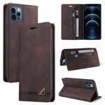 For iPhone 12 Pro Max Skin Feel Anti-theft Brush Horizontal Flip Leather Case with Holder & Card Slots & Wallet(Brown)