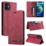 For iPhone 12 mini Skin Feel Anti-theft Brush Horizontal Flip Leather Case with Holder & Card Slots & Wallet (Wine Red)