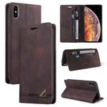 For iPhone X / XS Skin Feel Anti-theft Brush Horizontal Flip Leather Case with Holder & Card Slots & Wallet(Brown)