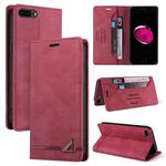 Skin Feel Anti-theft Brush Horizontal Flip Leather Case with Holder & Card Slots & Wallet For iPhone 8 Plus & 7 Plus(Wine Red)