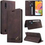 For Samsung Galaxy A01 Skin Feel Anti-theft Brush Horizontal Flip Leather Case with Holder & Card Slots & Wallet(Brown)