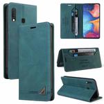 For Samsung Galaxy A20e Skin Feel Anti-theft Brush Horizontal Flip Leather Case with Holder & Card Slots & Wallet(Blue)