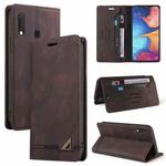 For Samsung Galaxy A20e Skin Feel Anti-theft Brush Horizontal Flip Leather Case with Holder & Card Slots & Wallet(Brown)