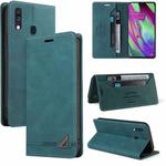 For Samsung Galaxy A40 Skin Feel Anti-theft Brush Horizontal Flip Leather Case with Holder & Card Slots & Wallet(Blue)