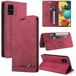 For Samsung Galaxy A51 Skin Feel Anti-theft Brush Horizontal Flip Leather Case with Holder & Card Slots & Wallet(Wine Red)