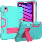 For iPad mini 6 Contrast Color Robot Shockproof Silicone + PC Protective Tablet Case with Holder & Pen Slot(Mint Green Rose Red)