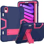 For iPad mini 6 Contrast Color Robot Shockproof Silicone + PC Protective Tablet Case with Holder & Pen Slot(Navy Blue Rose Red)