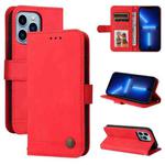 For iPhone 13 Pro Max Skin Feel Life Tree Metal Button Horizontal Flip Leather Case with Holder & Card Slot & Wallet & Photo Frame & Strap (Red)