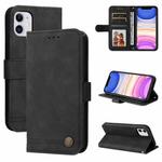 For iPhone 12 mini Skin Feel Life Tree Metal Button Horizontal Flip Leather Case with Holder & Card Slot & Wallet & Photo Frame & Strap (Black)