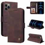 For iPhone 12 Pro Max Skin Feel Life Tree Metal Button Horizontal Flip Leather Case with Holder & Card Slot & Wallet & Photo Frame & Strap(Brown)