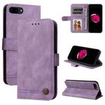 For iPhone SE 2022 / SE 2020 / 8 / 7 Skin Feel Life Tree Metal Button Horizontal Flip Leather Case with Holder & Card Slot & Wallet & Photo Frame & Strap(Purple)
