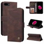 For iPhone SE 2022 / SE 2020 / 8 / 7 Skin Feel Life Tree Metal Button Horizontal Flip Leather Case with Holder & Card Slot & Wallet & Photo Frame & Strap(Brown)