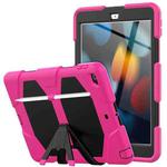 For iPad 10.2 2021 / 2020 / 2019 Shockproof Colorful Silicone + PC Protective Case with Holder & Pen Slot(Rose Red)