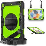 For iPad 10.2 2021 / 2020 / 2019 Shockproof Silicone + PC Protective Case with Holder & Shoulder Strap & Pen Slot(Black + Yellow Green)