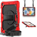 For iPad 10.2 2021 / 2020 / 2019 Shockproof Silicone + PC Protective Case with Holder & Shoulder Strap & Pen Slot(Red)