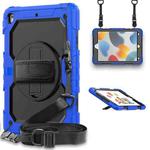 For iPad 10.2 2021 / 2020 / 2019 Shockproof Silicone + PC Protective Case with Holder & Shoulder Strap & Pen Slot(Blue)