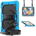 For iPad 10.2 2021 / 2020 / 2019 Shockproof Silicone + PC Protective Case with Holder & Shoulder Strap & Pen Slot(Light Blue)