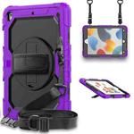 For iPad 10.2 2021 / 2020 / 2019 Shockproof Silicone + PC Protective Case with Holder & Shoulder Strap & Pen Slot(Purple)
