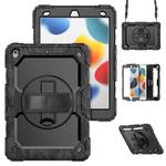 For iPad 10.2 2021 / 2020 / 2019 Shockproof Silicone + PC Protective Case with Holder & Shoulder Strap & Pen Slot(Black Camouflage)